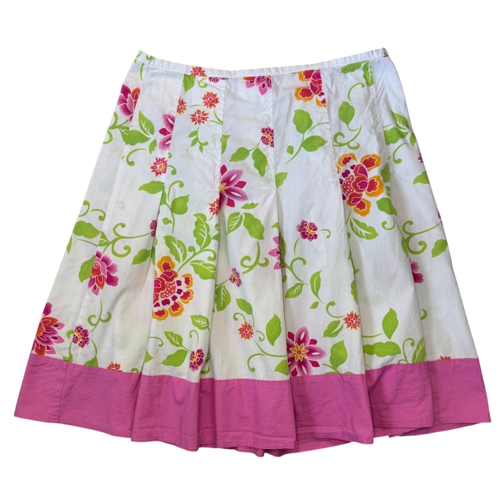 Retro Portrait Floral Pleated Skirt Pink Green Orange White Women's Size‎ 5 90s